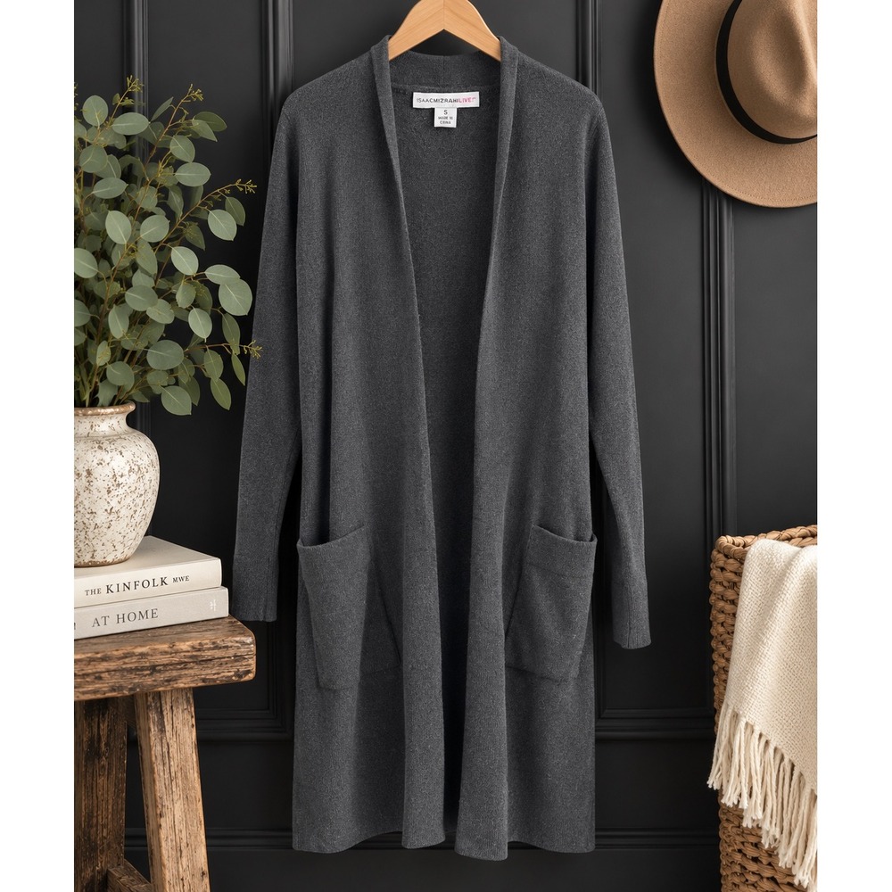 Isaac Mizrahi Cashmere Cardigan S black Longline Duster Quiet Luxury Minimalist